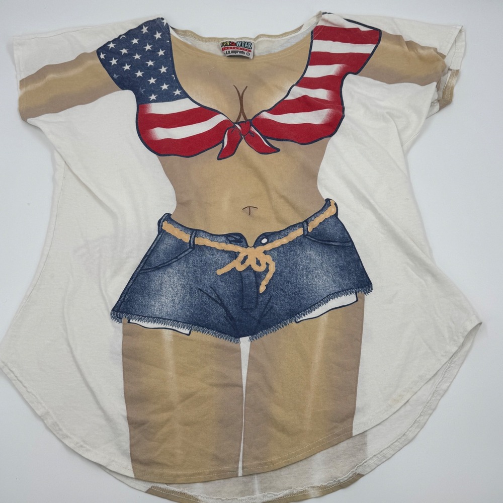 FUN2WEAR Fantasies LA‎ Imprints USA Flag Bikini Body Graphic T-Shirt Top